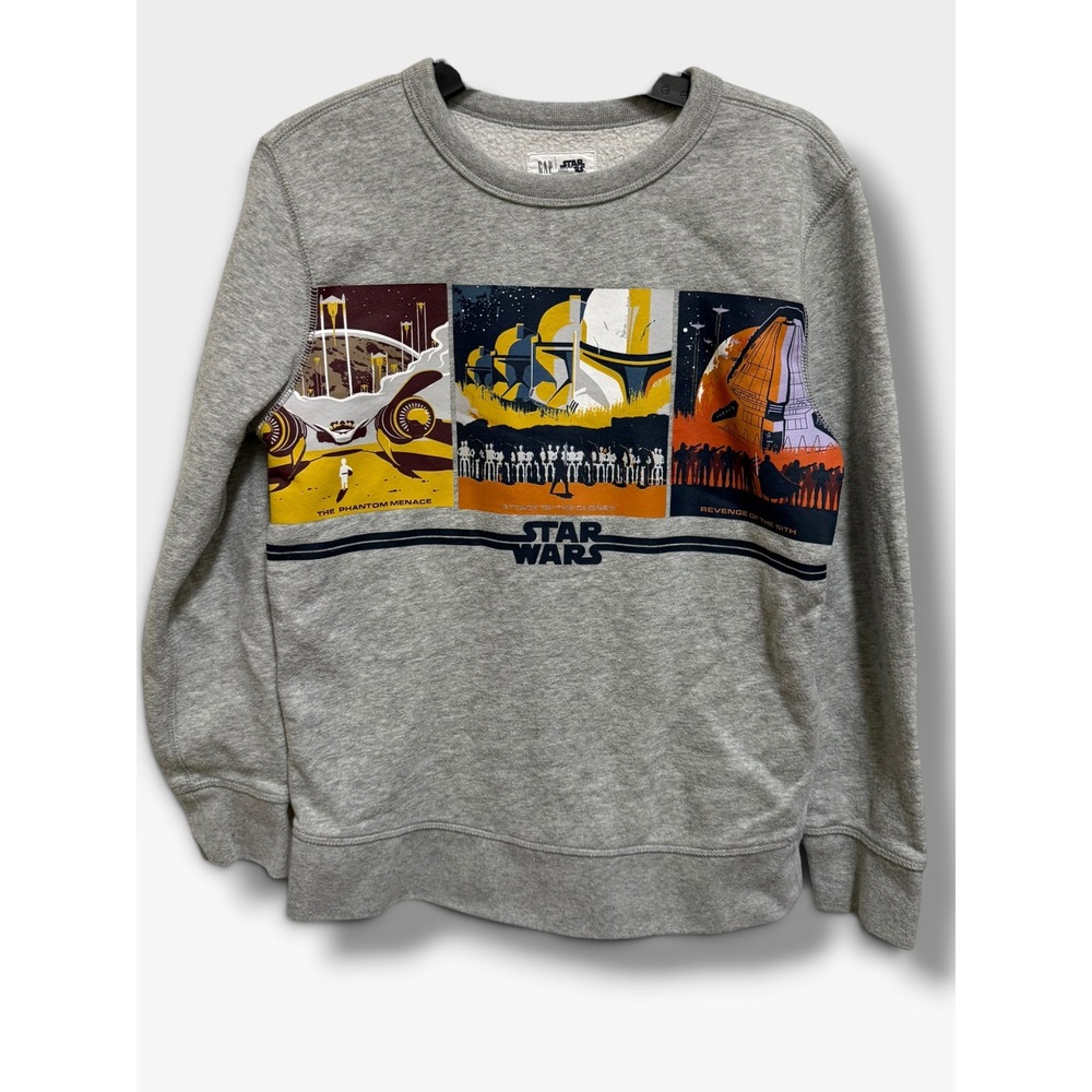 Gap Star Wars Kids L 10 Prequel Trilogy Graphic Fleece Sweatshirt Gray